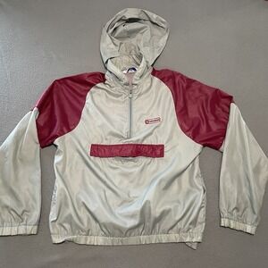 Vintage Converse Mens‎ Jacket Windbreaker Size Medium Vented Hood Gray Red